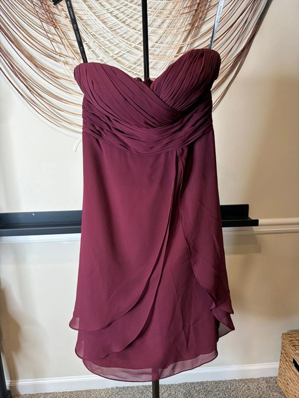Bill Levkoff burgundy strapless dress XS 3022